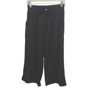 Elastic Waist Black Culottes Wide-Leg Pants Size L 90% Polyester Comfortable Fit